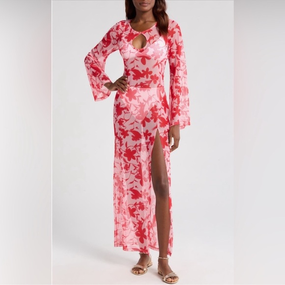 Hutch Other - Hutch Maebry Floral Sheer Mesh Long Sleeve Maxi Cover Up Size Small